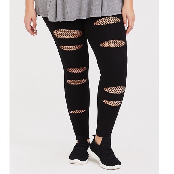 black mesh inset shredded legging